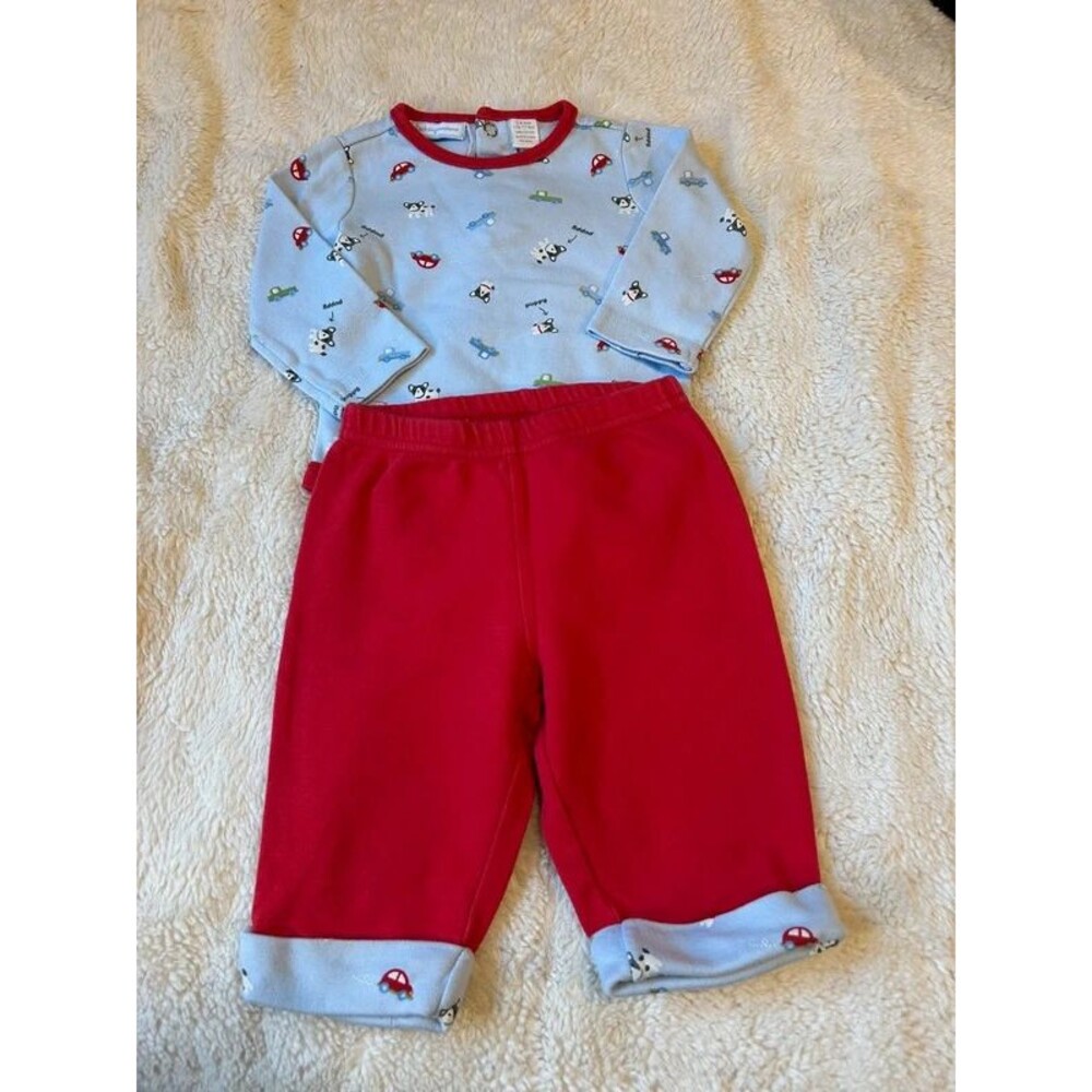 Vintage First Impressions 3-6M Dog Cars Long Sleeve Bodysuit Wide Leg Pants Set
